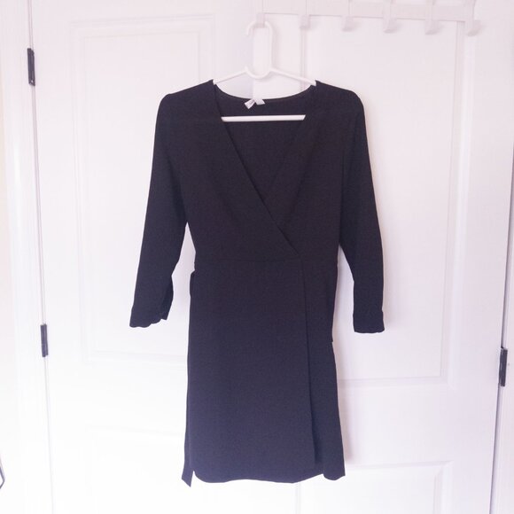 Mango Size 4 Womens Cocktail Dress - Excellent (Black V-Neck Wrap Dress) - Picture 8 of 9